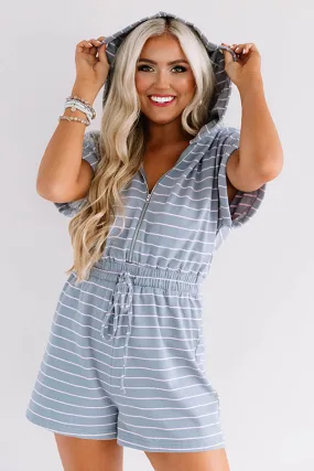 Bellinis At The Boat House Stripe Romper in Dark Grey