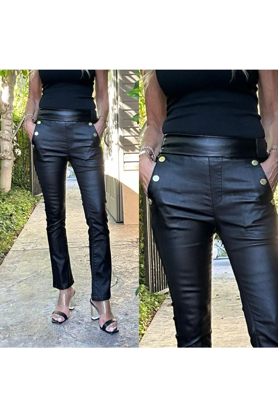 Bevy Flog Sofia Cropped Pull On Flare Pants | Black Vegan Leather