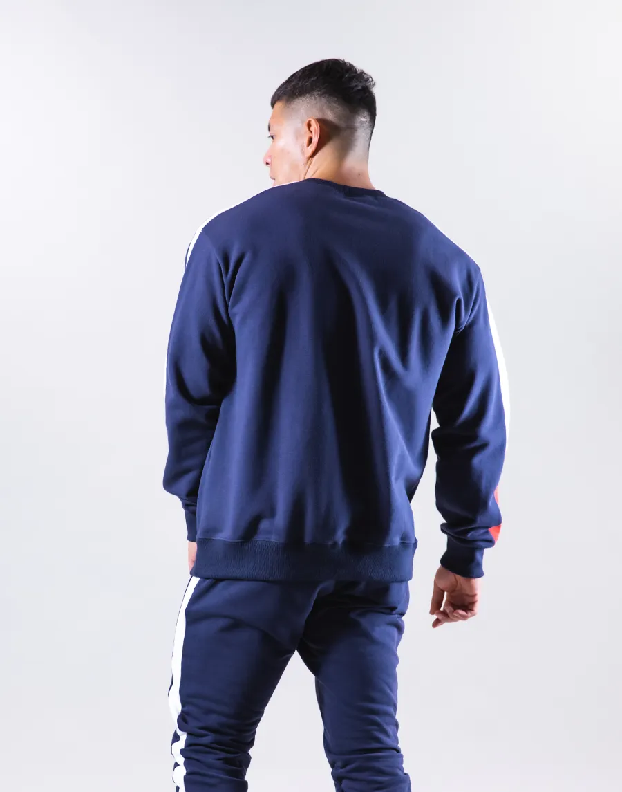 Bi-Color Line Crewneck Sweat - Navy