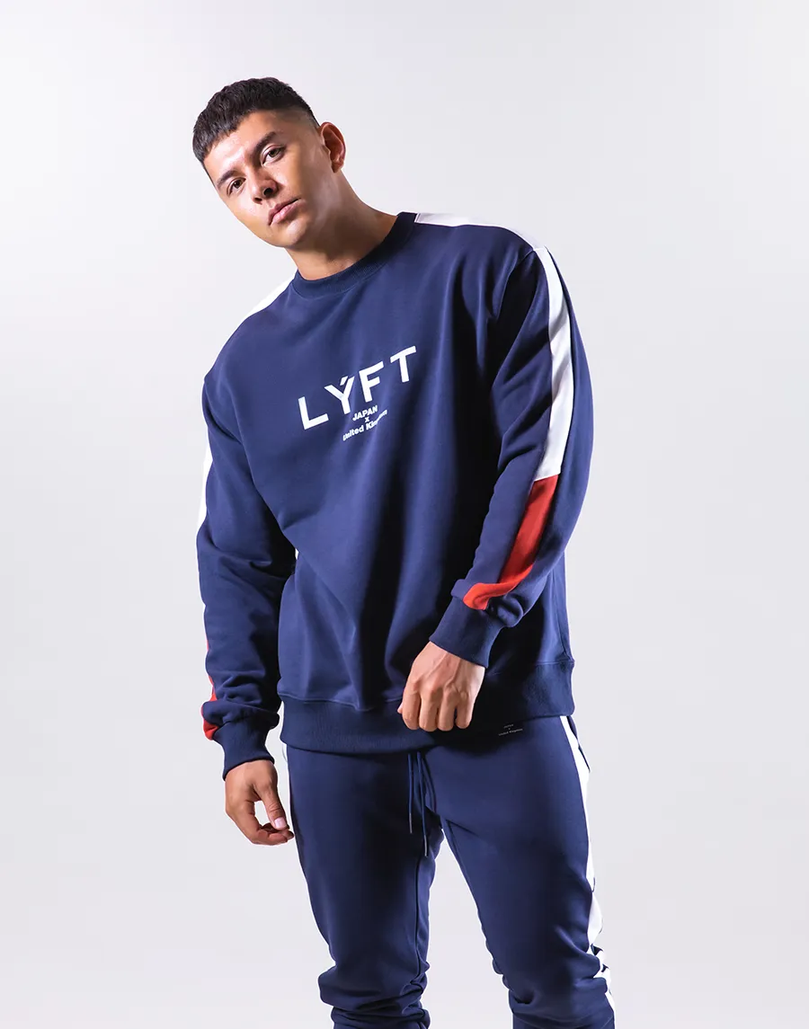 Bi-Color Line Crewneck Sweat - Navy