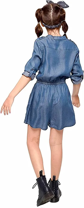 Big Girls Denim Long Sleeve Romper