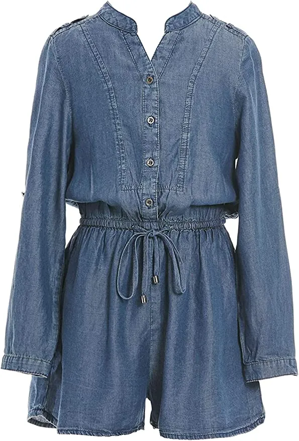 Big Girls Denim Long Sleeve Romper