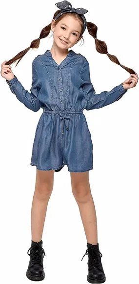 Big Girls Denim Long Sleeve Romper