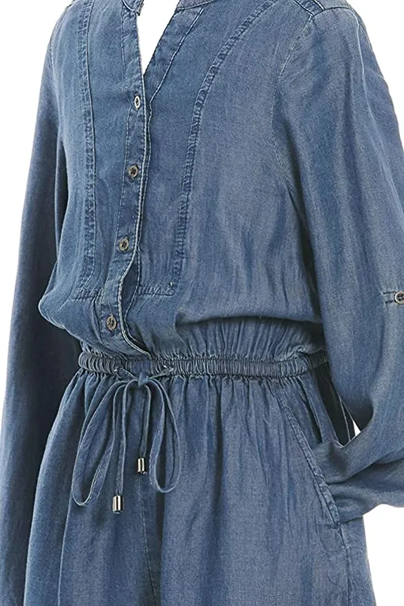 Big Girls Denim Long Sleeve Romper