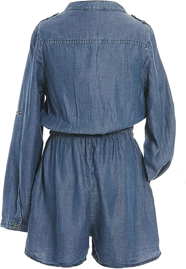 Big Girls Denim Long Sleeve Romper