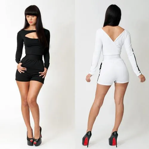 Black & White Distinctive Long Sleeves Playsuit