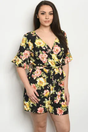 Black Floral Plus Size Romper