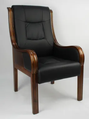 Black Leather Executive Visitors Chair with Wooden Frame - F53C