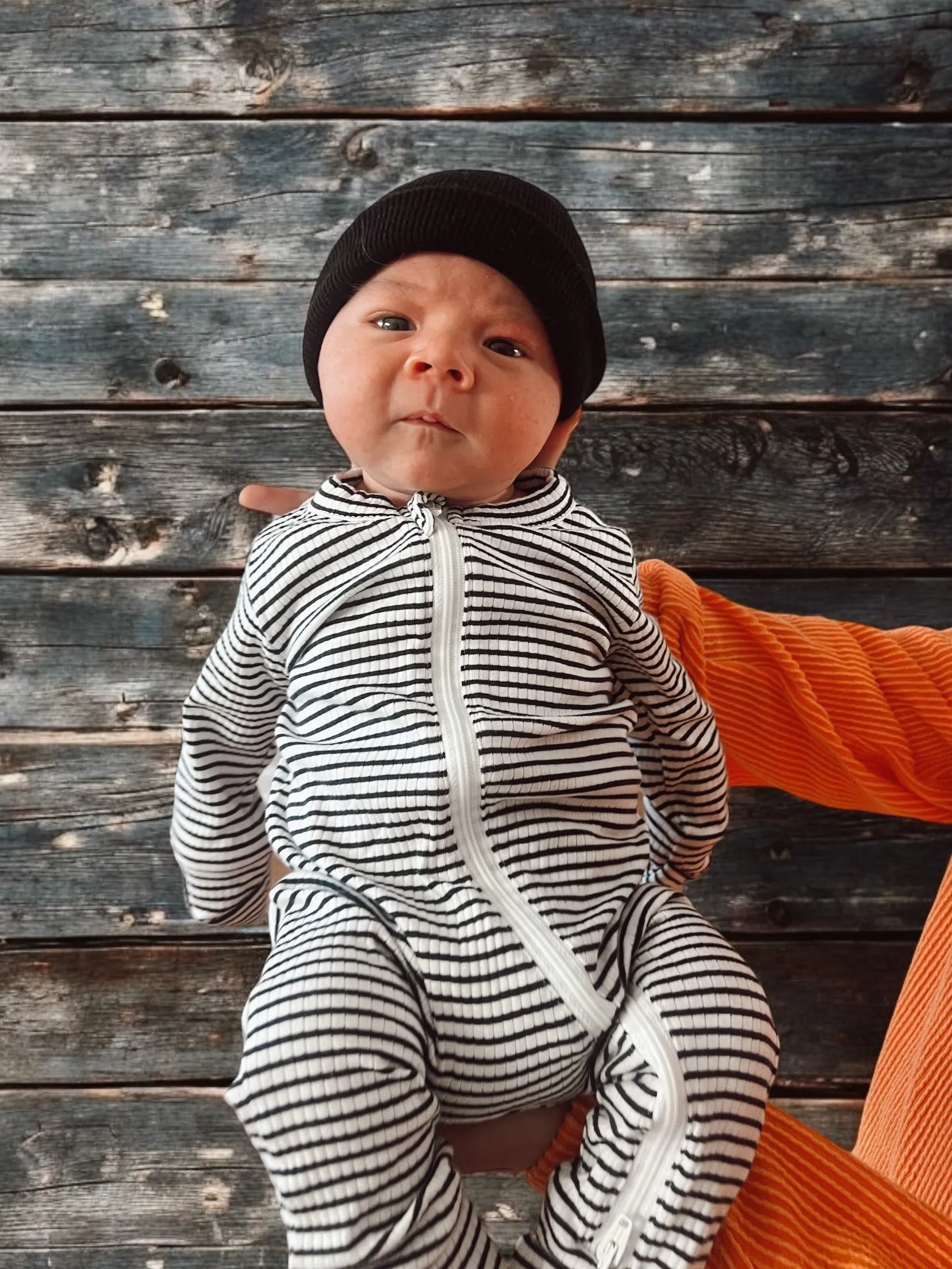 Black Stripe / Organic Ribbed 2-Way Zip Romper