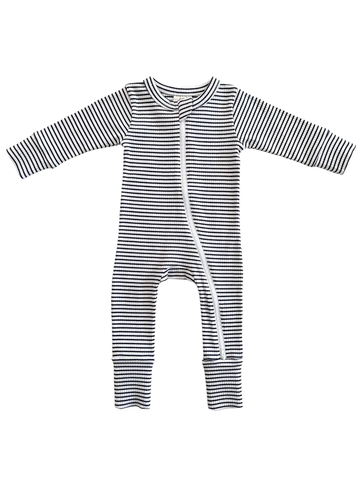 Black Stripe / Organic Ribbed 2-Way Zip Romper