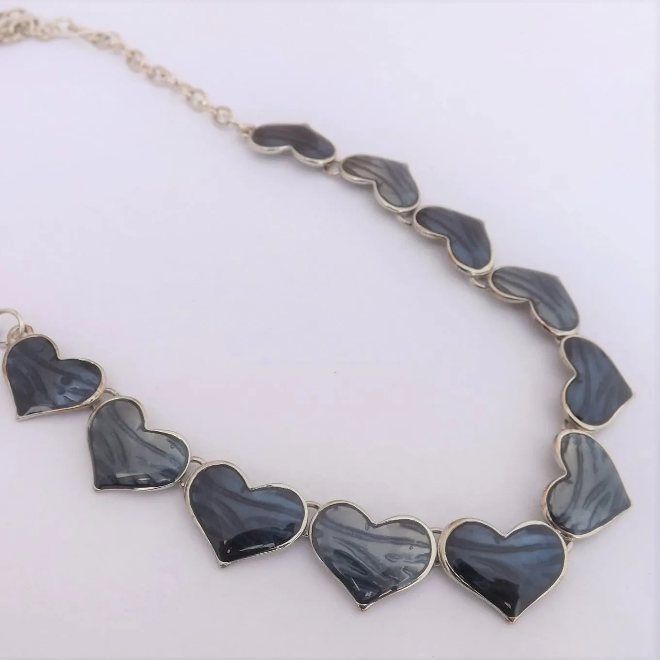 Blue & Silver Tone Heart Collar Necklace