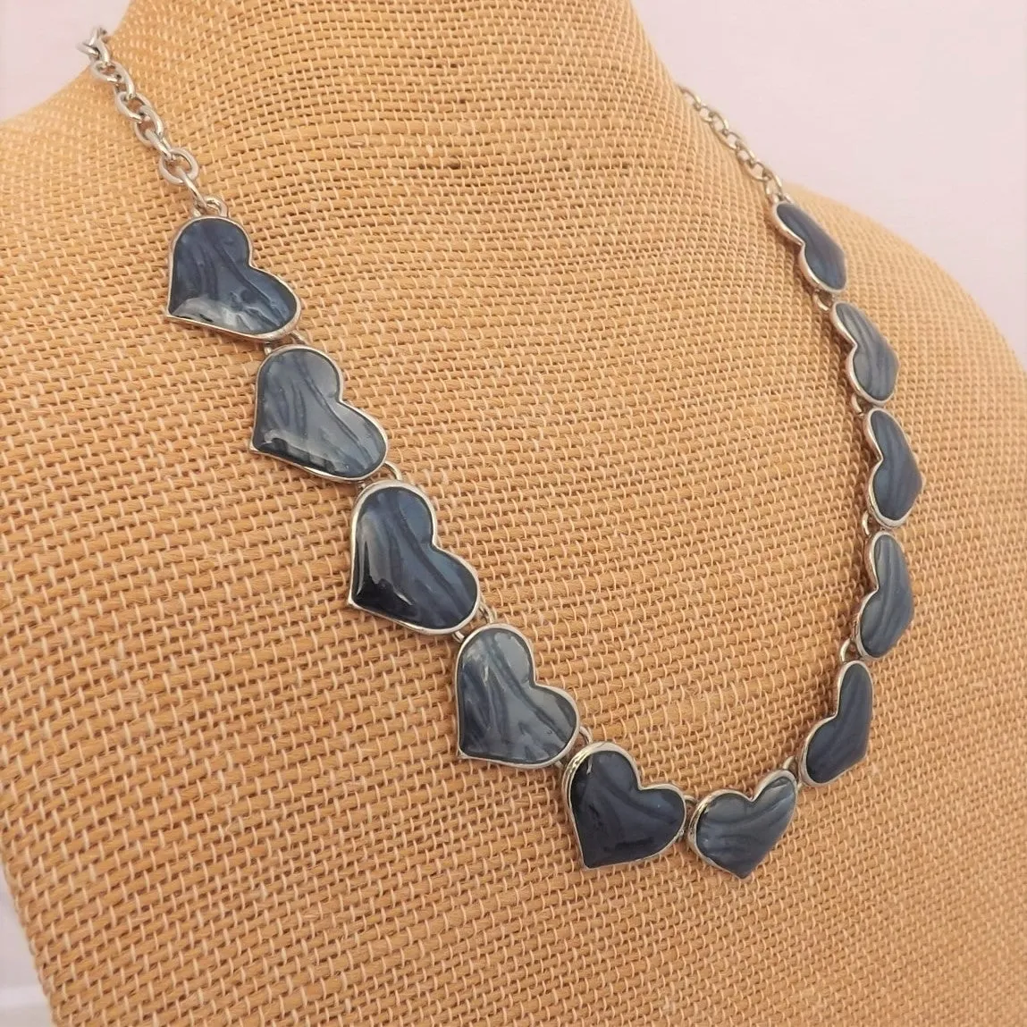 Blue & Silver Tone Heart Collar Necklace