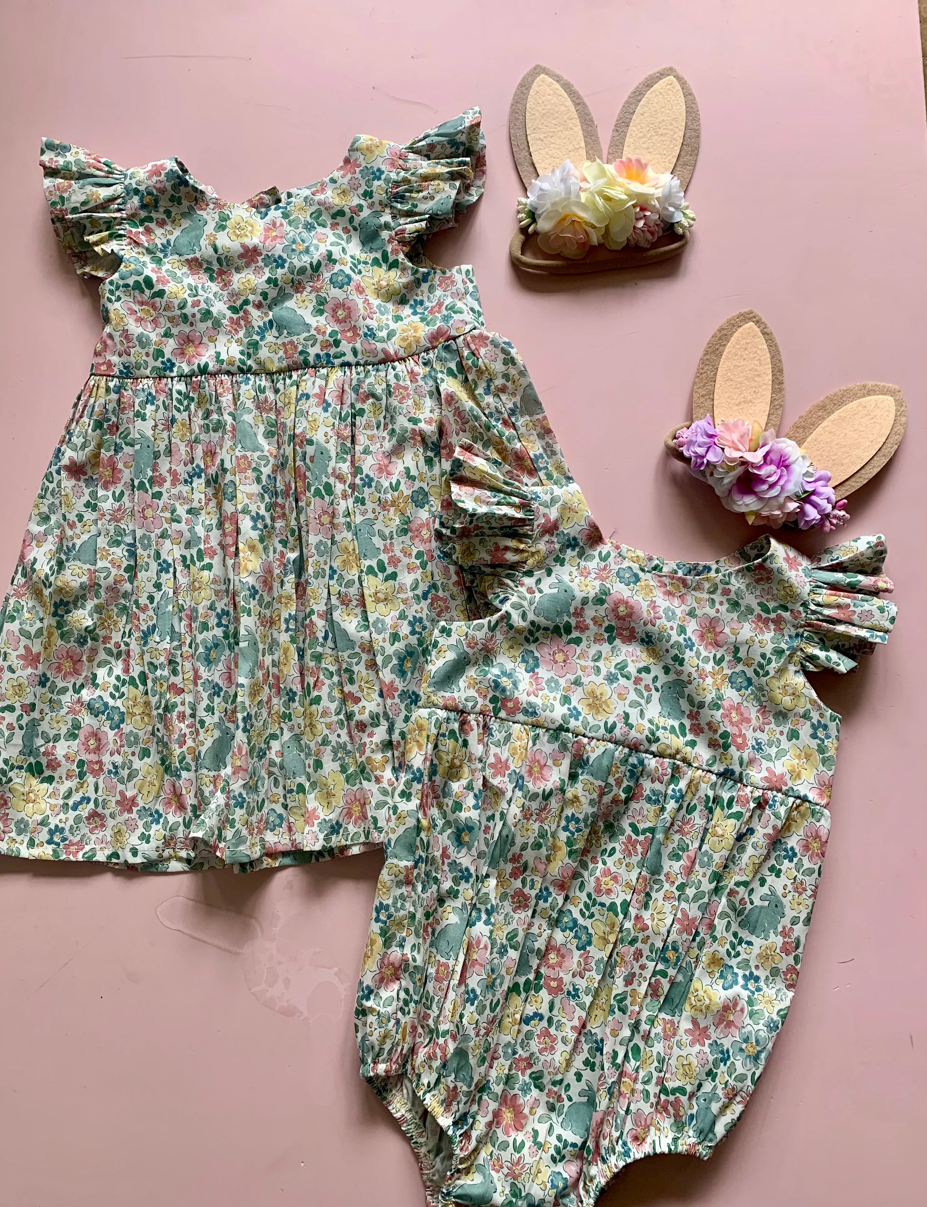 Blue floral bunny Romper