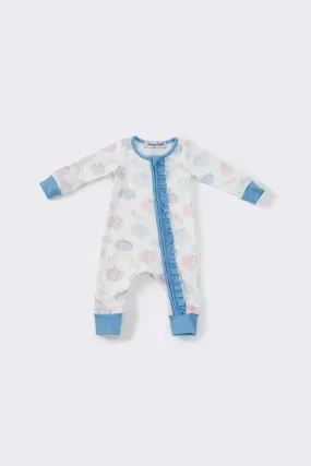 Blue pumpkin print girls romper