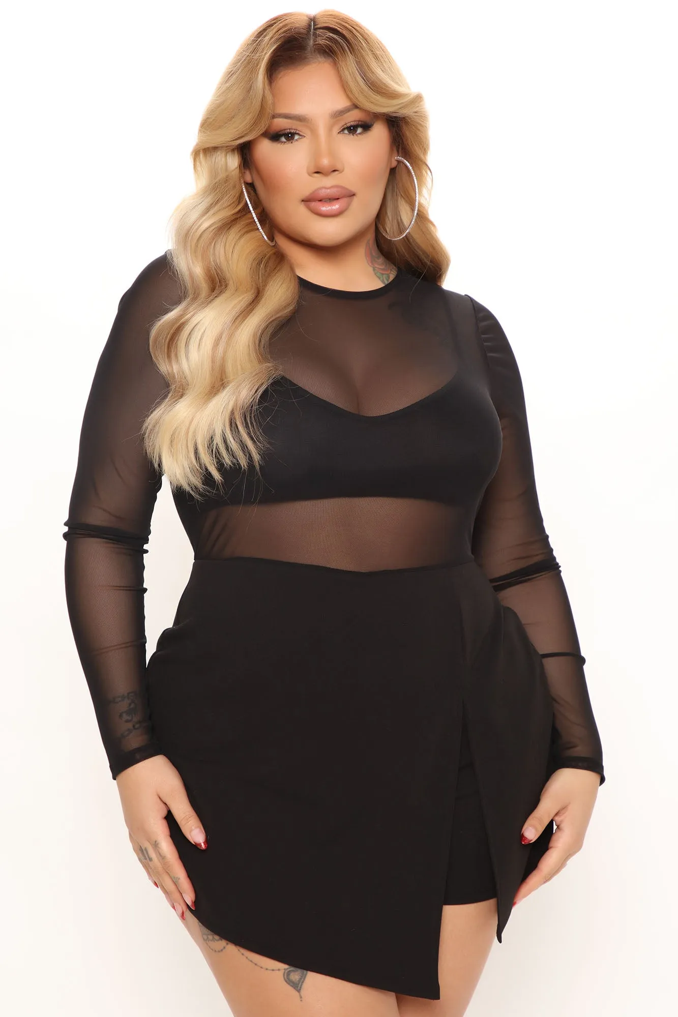 Blurred Lines Mesh Romper - Black