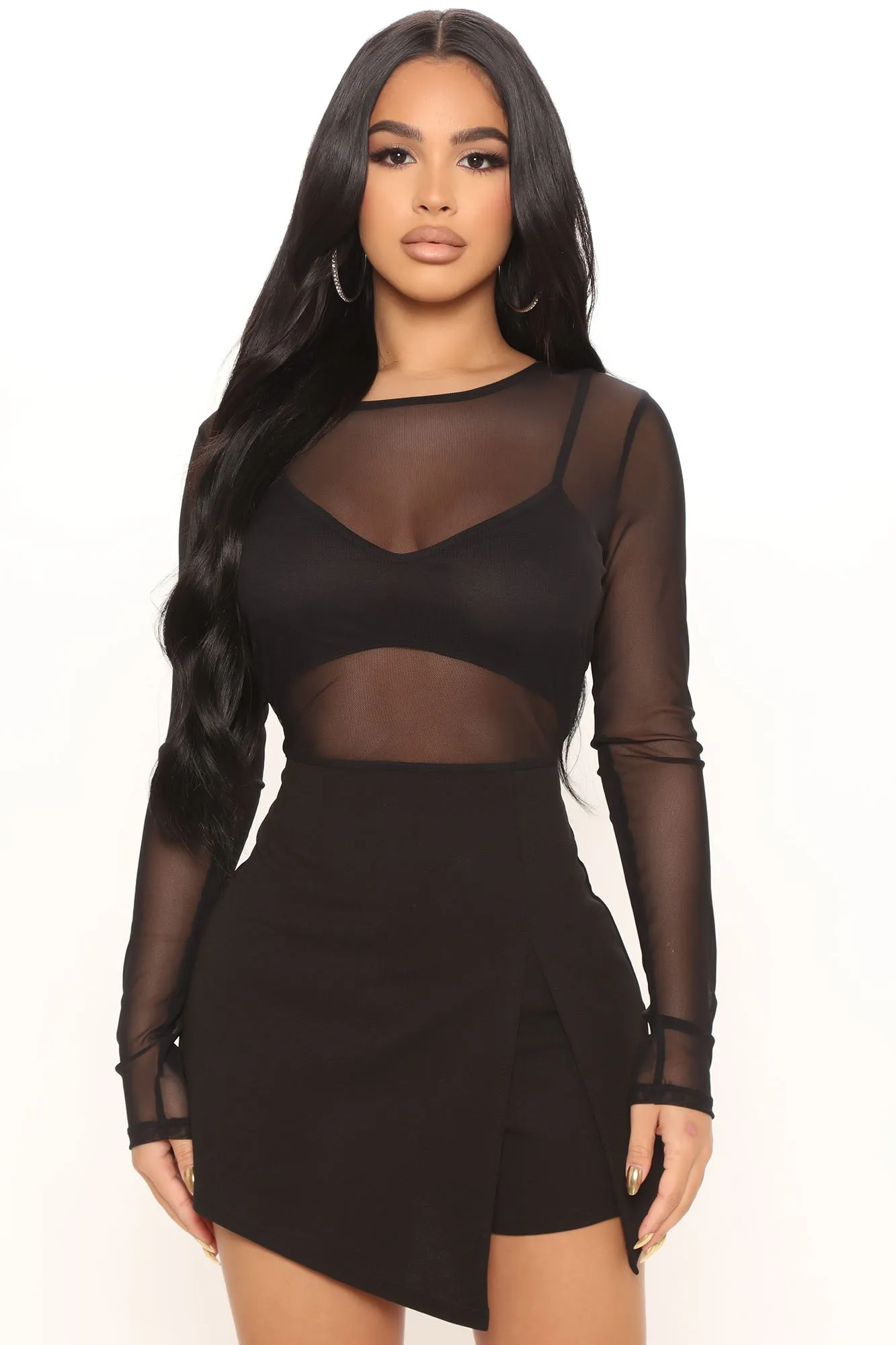 Blurred Lines Mesh Romper - Black