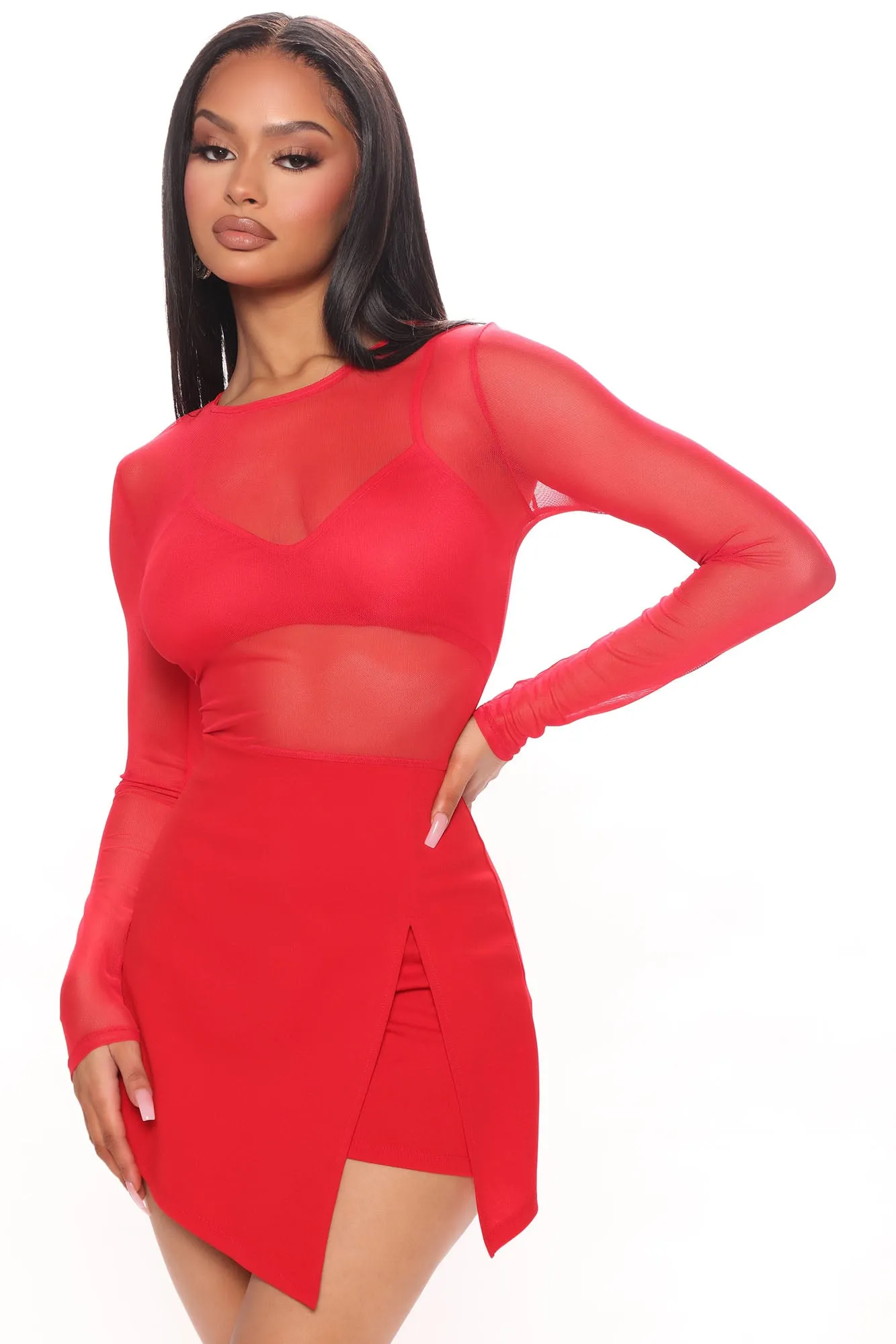 Blurred Lines Mesh Romper - Red