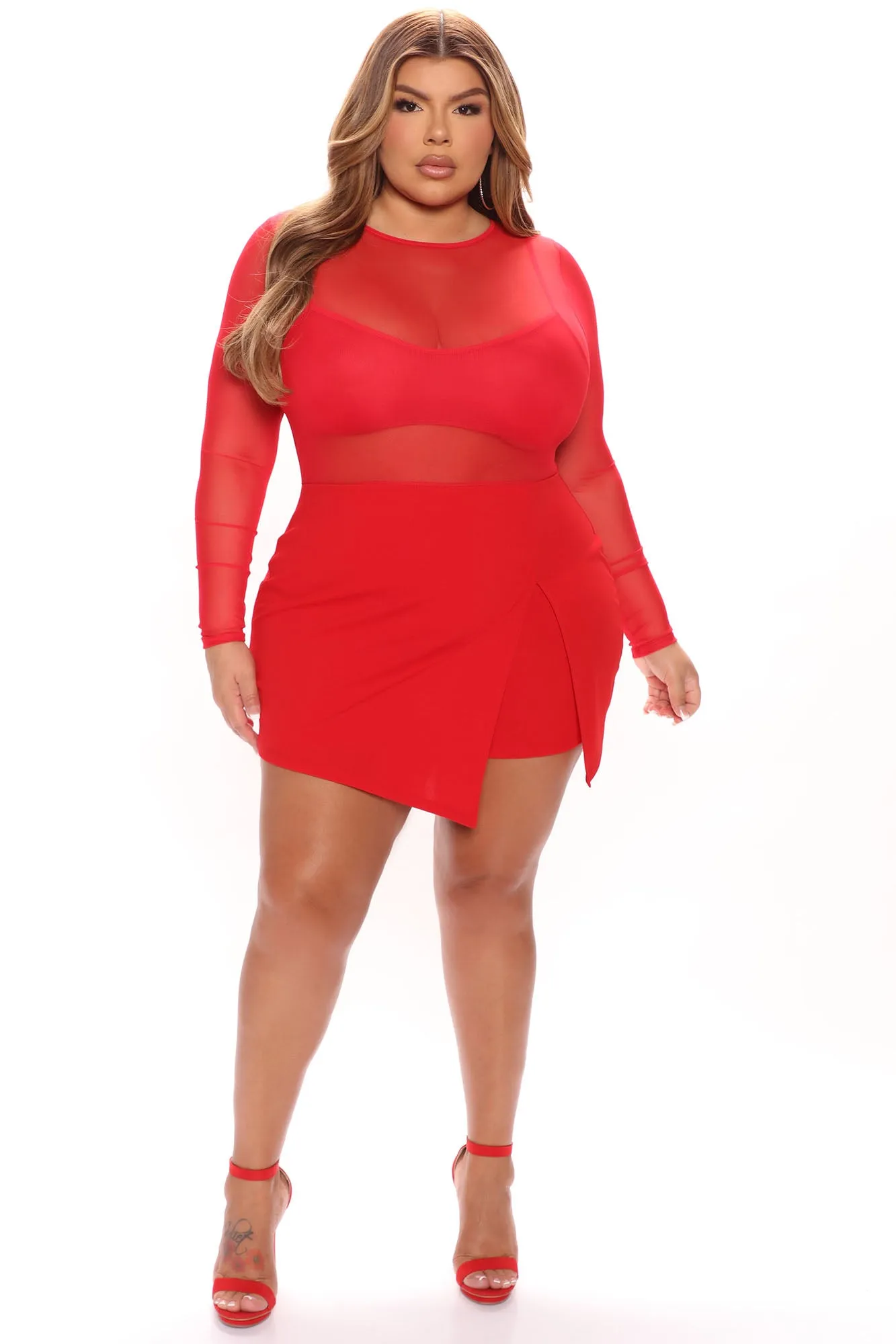 Blurred Lines Mesh Romper - Red