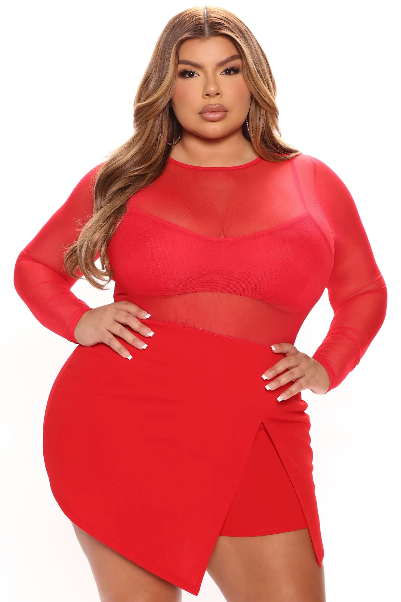 Blurred Lines Mesh Romper - Red