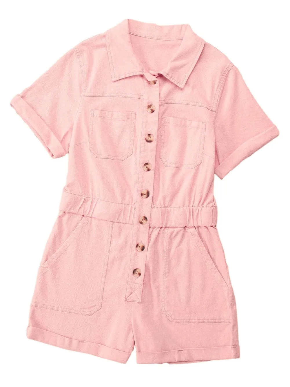 Blush Buttoned Denim Romper with Pockets