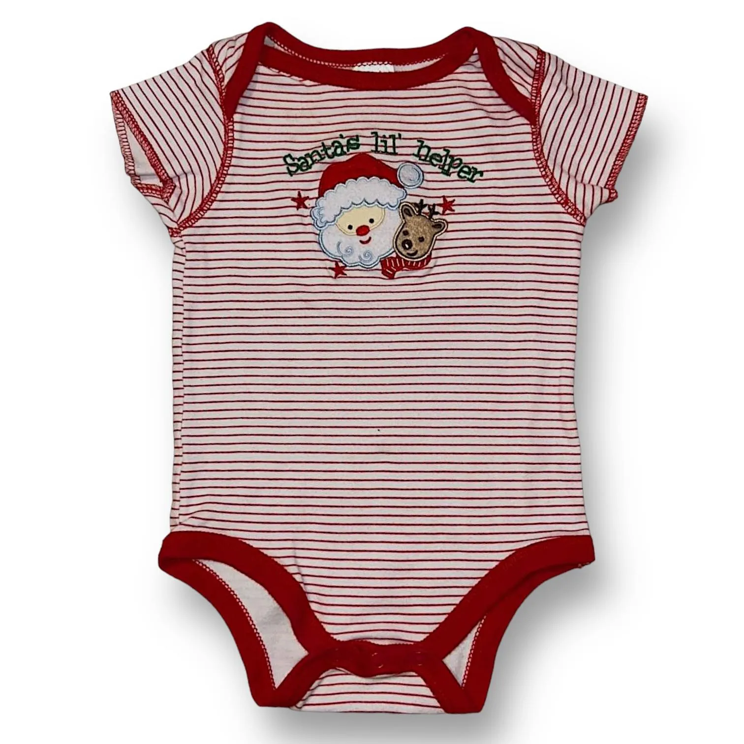 Boys Size 6-12 Months Red & White Embroidered Christmas Romper