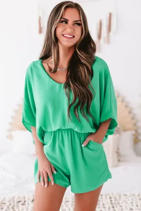 Bronwyn Short Sleeve V-Neck Romper (Jade)