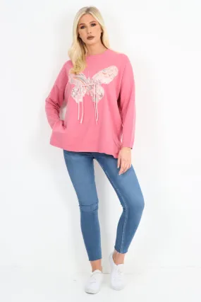 Butterfly Print Soft knitted Long sleeve Jumper Top