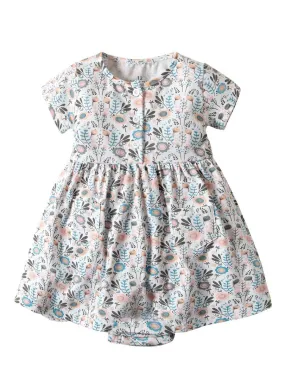 Buttoned Floral Baby Girl Clothes Summer Romper Dress