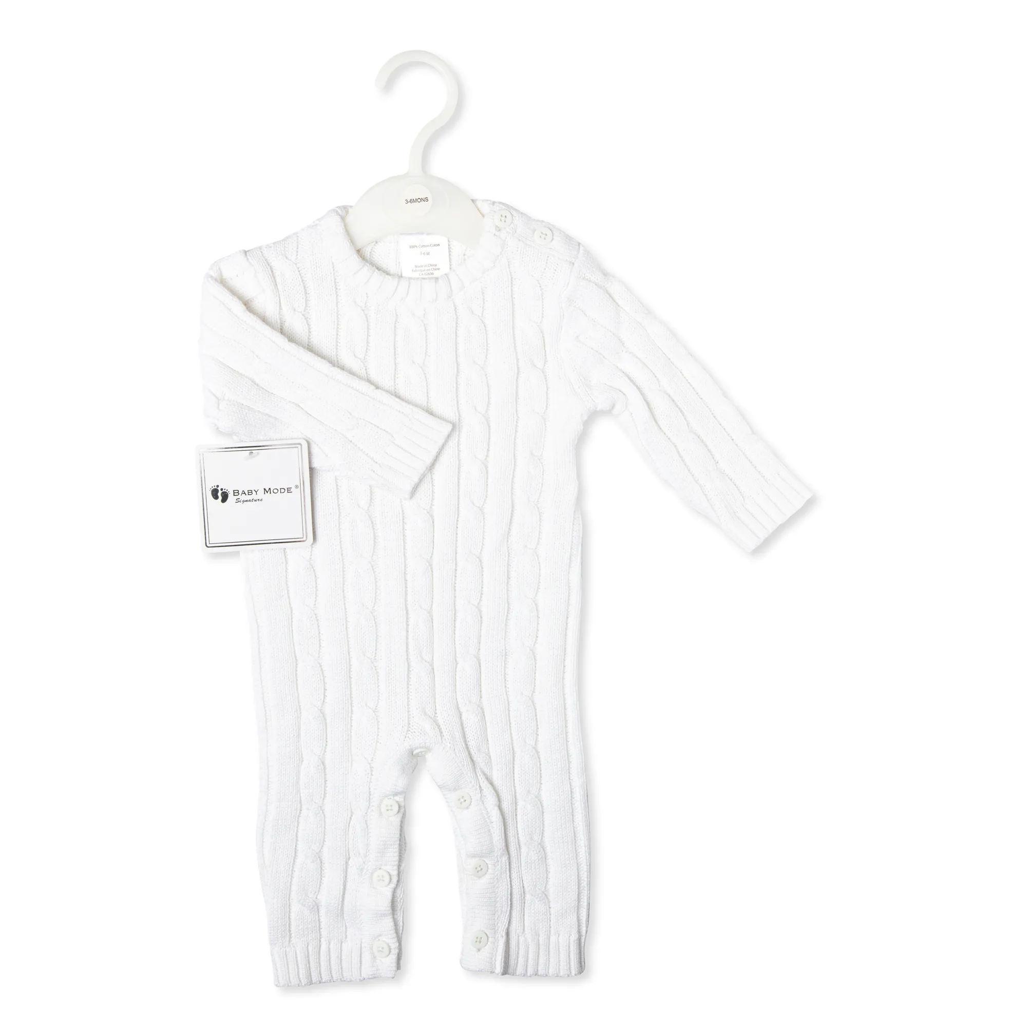 Cable-Knit Baby's Bodysuit Romper - White