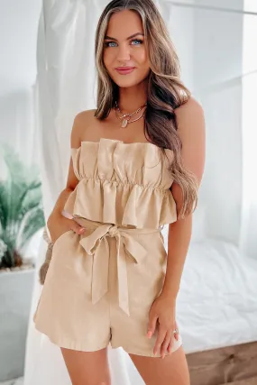 Can't Believe This Ruffled Open Back Romper (Beige)