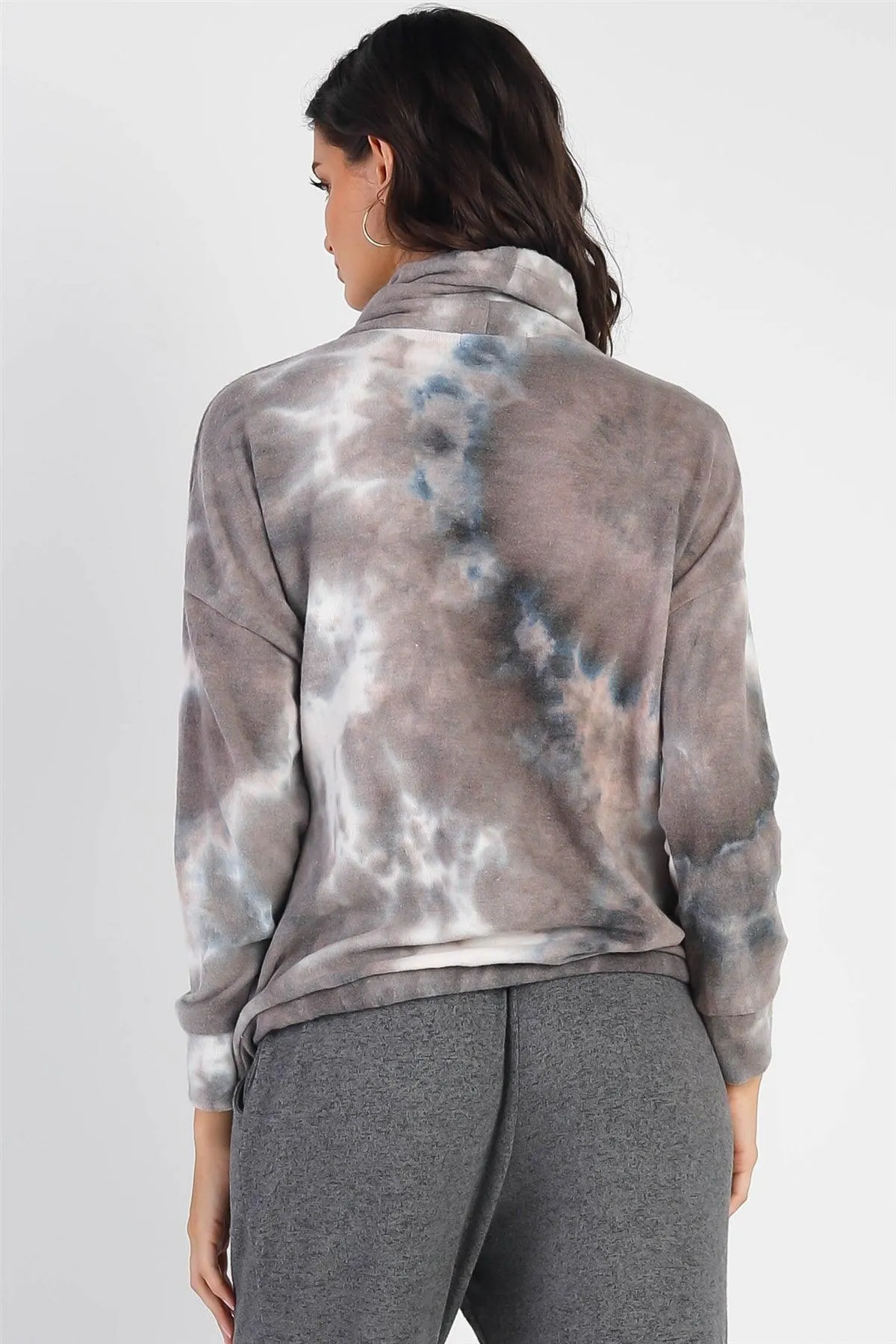 Charcoal Tie-Dye Turtle Neck Long Sleeve Sweatshirt