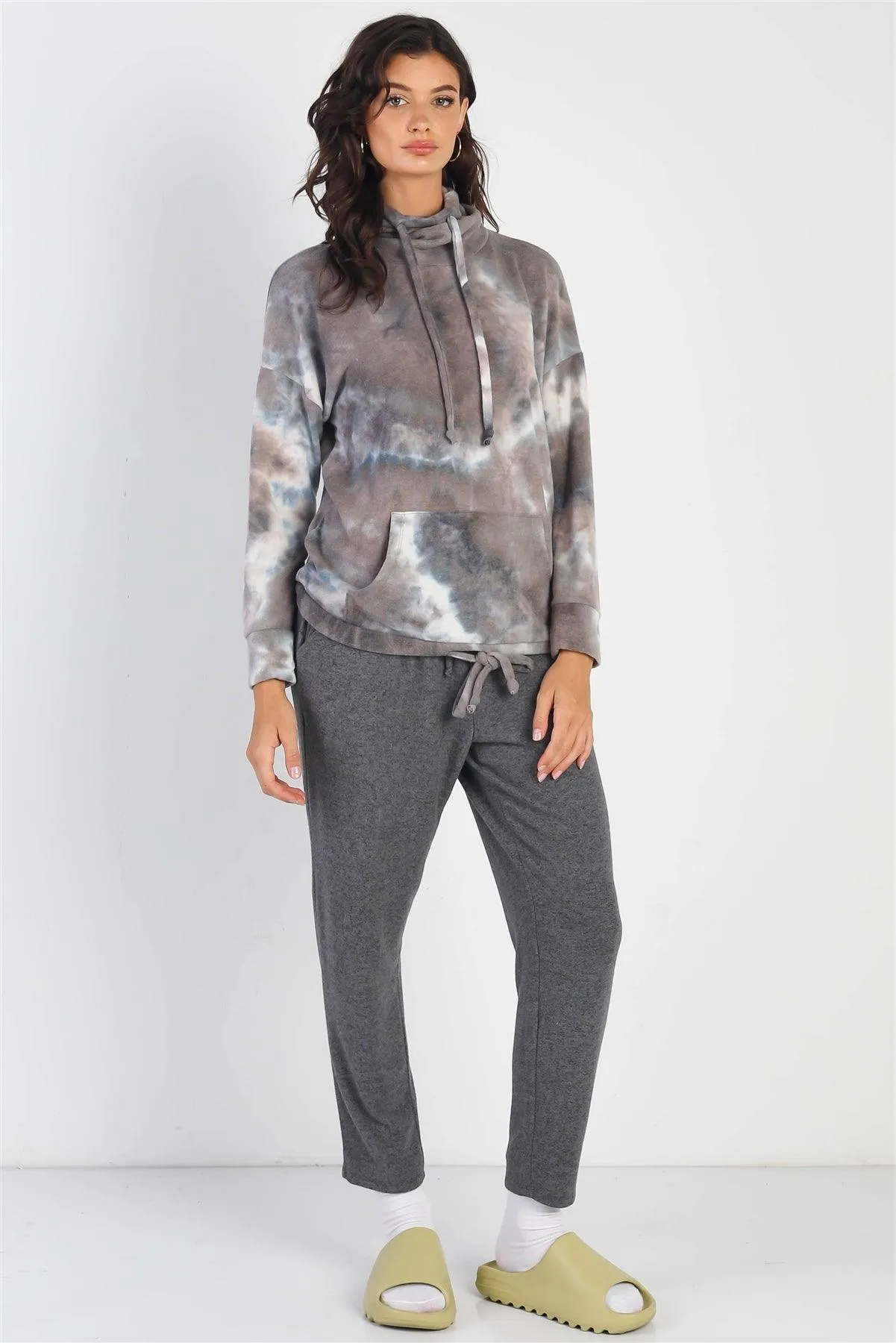 Charcoal Tie-Dye Turtle Neck Long Sleeve Sweatshirt