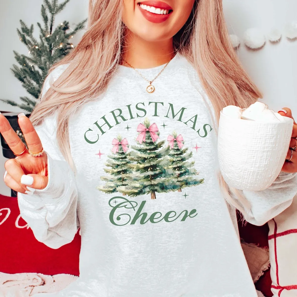 Christmas Cheer Watercolor Trees Wholesale Graphic Sweatshirt - Quick Shipping