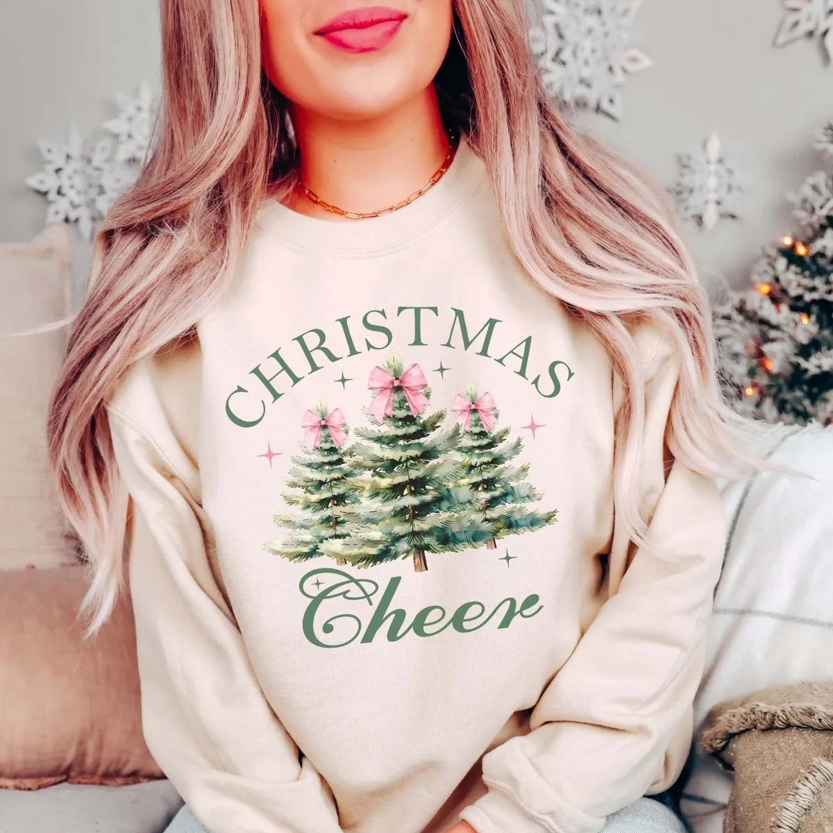 Christmas Cheer Watercolor Trees Wholesale Graphic Sweatshirt - Quick Shipping