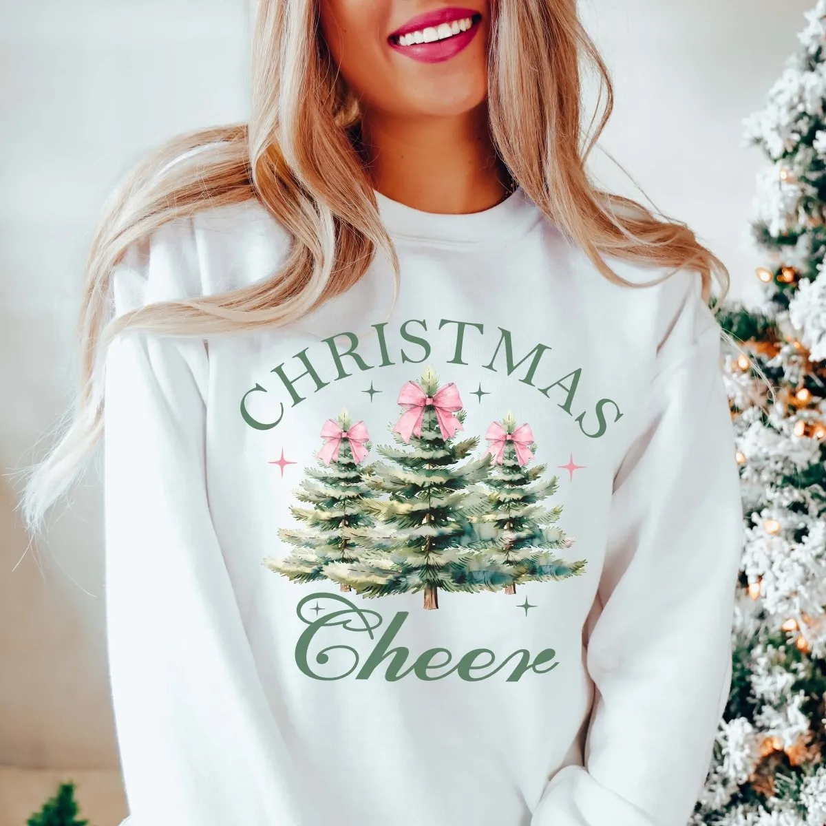 Christmas Cheer Watercolor Trees Wholesale Graphic Sweatshirt - Quick Shipping