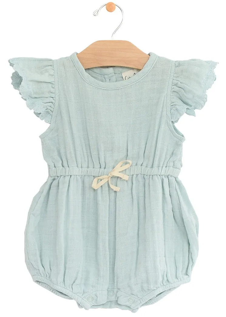 City Mouse Muslin Waist Tie Romper - Sky