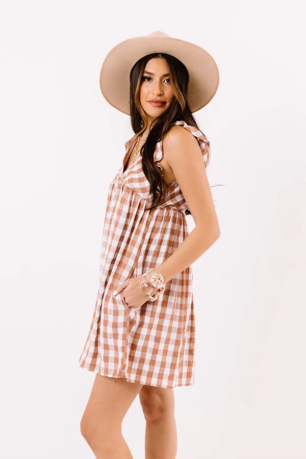 Coconut Kisses Checkered Babydoll Romper in Cinnamon