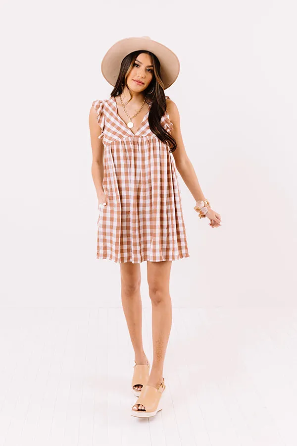 Coconut Kisses Checkered Babydoll Romper in Cinnamon