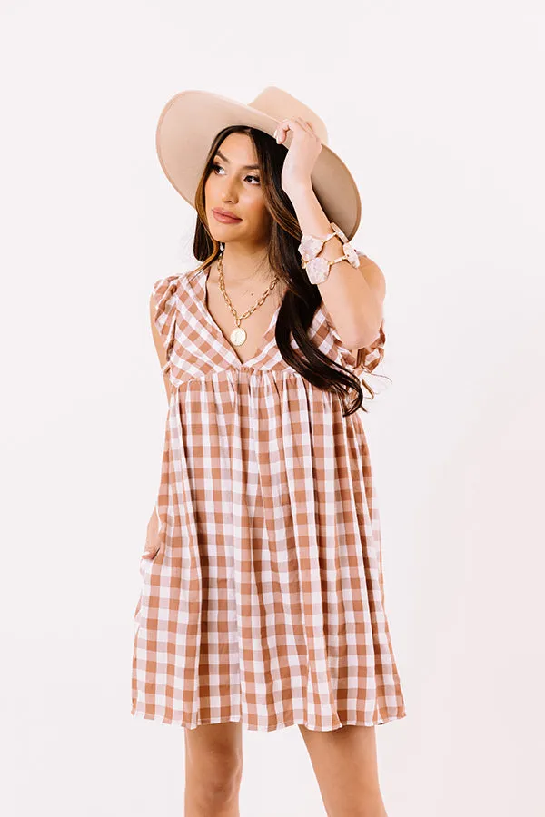 Coconut Kisses Checkered Babydoll Romper in Cinnamon