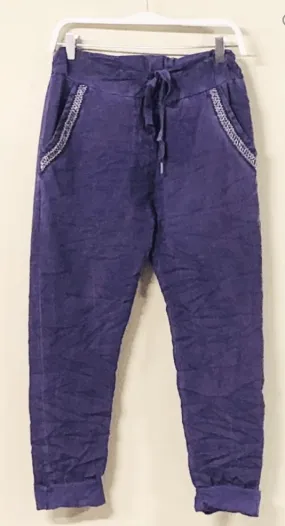 Crinkle Purple Jogger Pants with metallic trim By Venti6 98820-W22