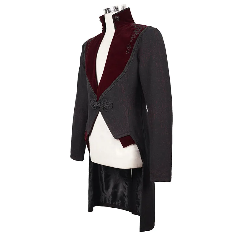 CT173 Gothic black and red bloody embroidered men coat