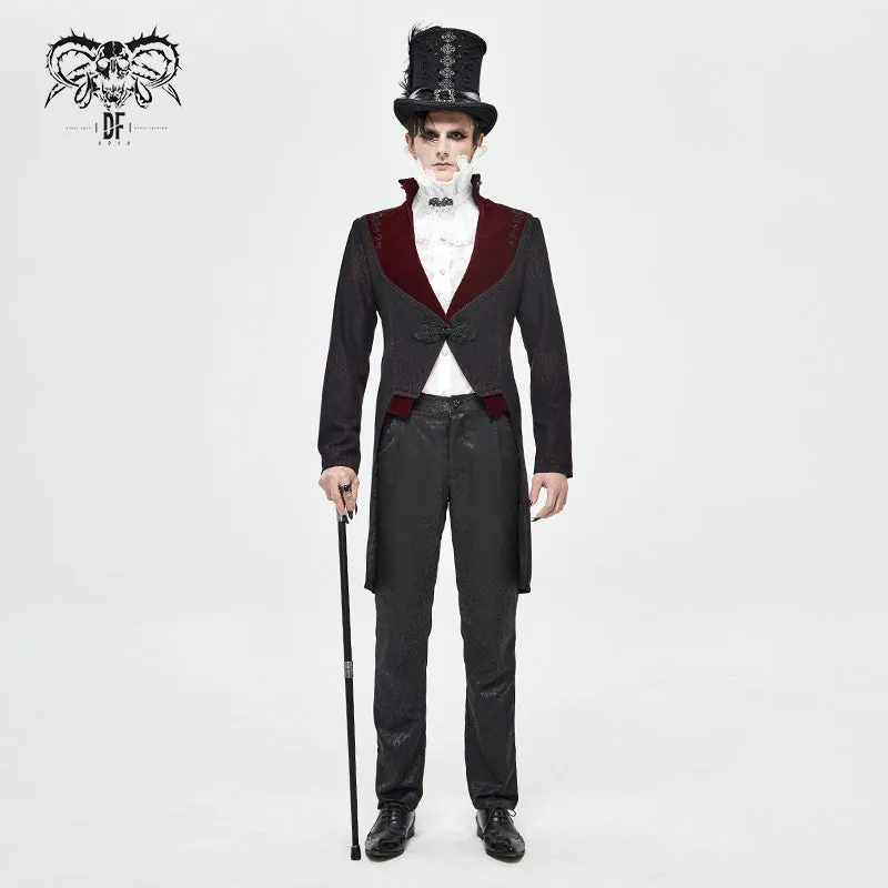 CT173 Gothic black and red bloody embroidered men coat