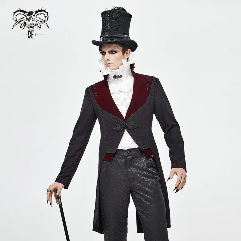 CT173 Gothic black and red bloody embroidered men coat