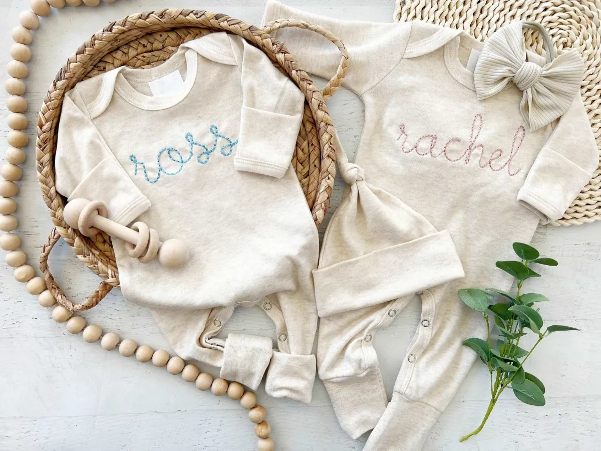 Custom Name Baby Boy Girl Twin Coming Home Outfits, Twin Baby Outfit, Baby Shower Gift, Minimalist Winter Romper