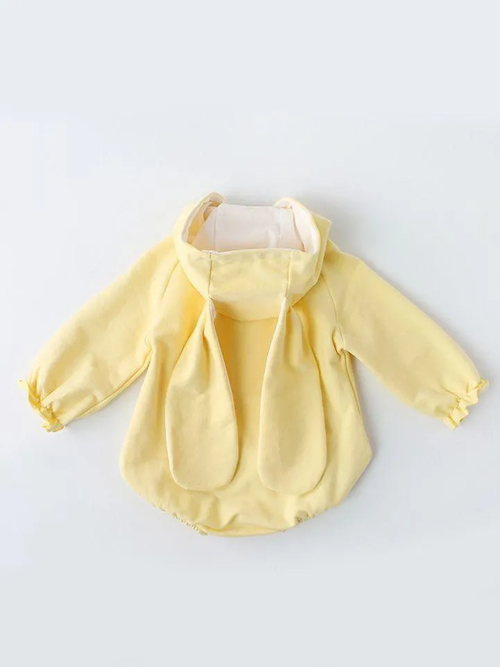 Cute Bunny Big Ear Baby Cotton Onesie W/Buttons Long Sleeve Jumpsuit Thanksgiving Costume