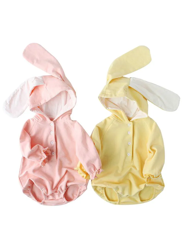 Cute Bunny Big Ear Baby Cotton Onesie W/Buttons Long Sleeve Jumpsuit Thanksgiving Costume