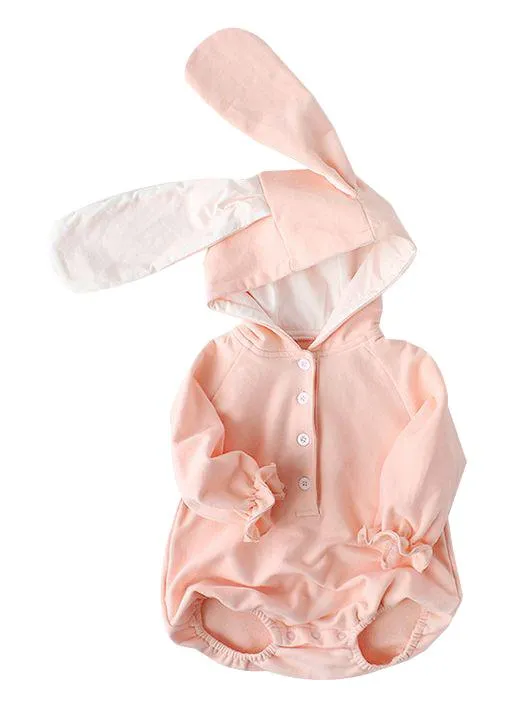 Cute Bunny Big Ear Baby Cotton Onesie W/Buttons Long Sleeve Jumpsuit Thanksgiving Costume