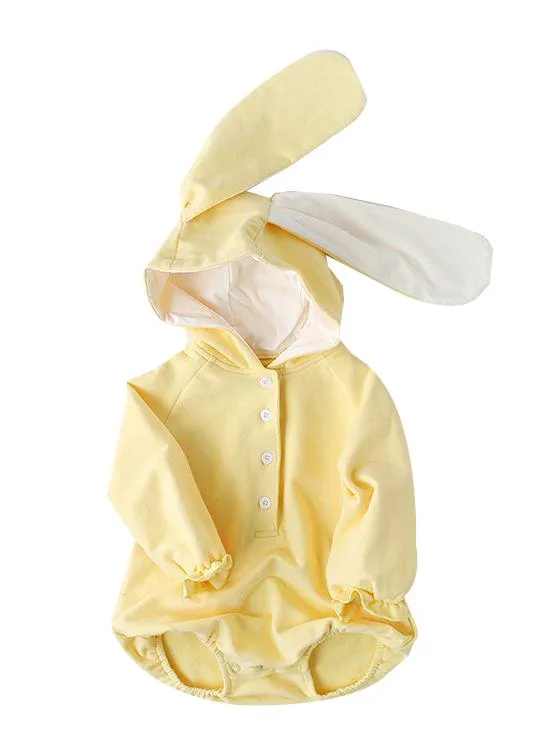 Cute Bunny Big Ear Baby Cotton Onesie W/Buttons Long Sleeve Jumpsuit Thanksgiving Costume