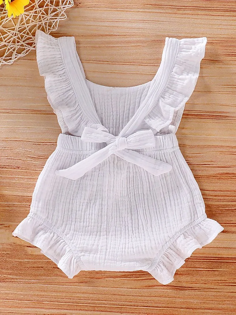 Cute Infant Baby Ruffle Solid Color Bodysuit Onesie