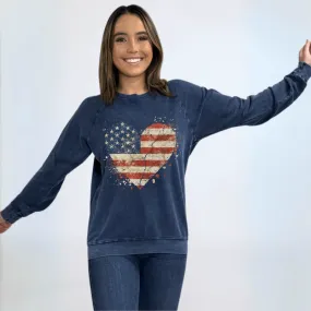 Distressed American Flag Graphic Sweatshirt Made in USA